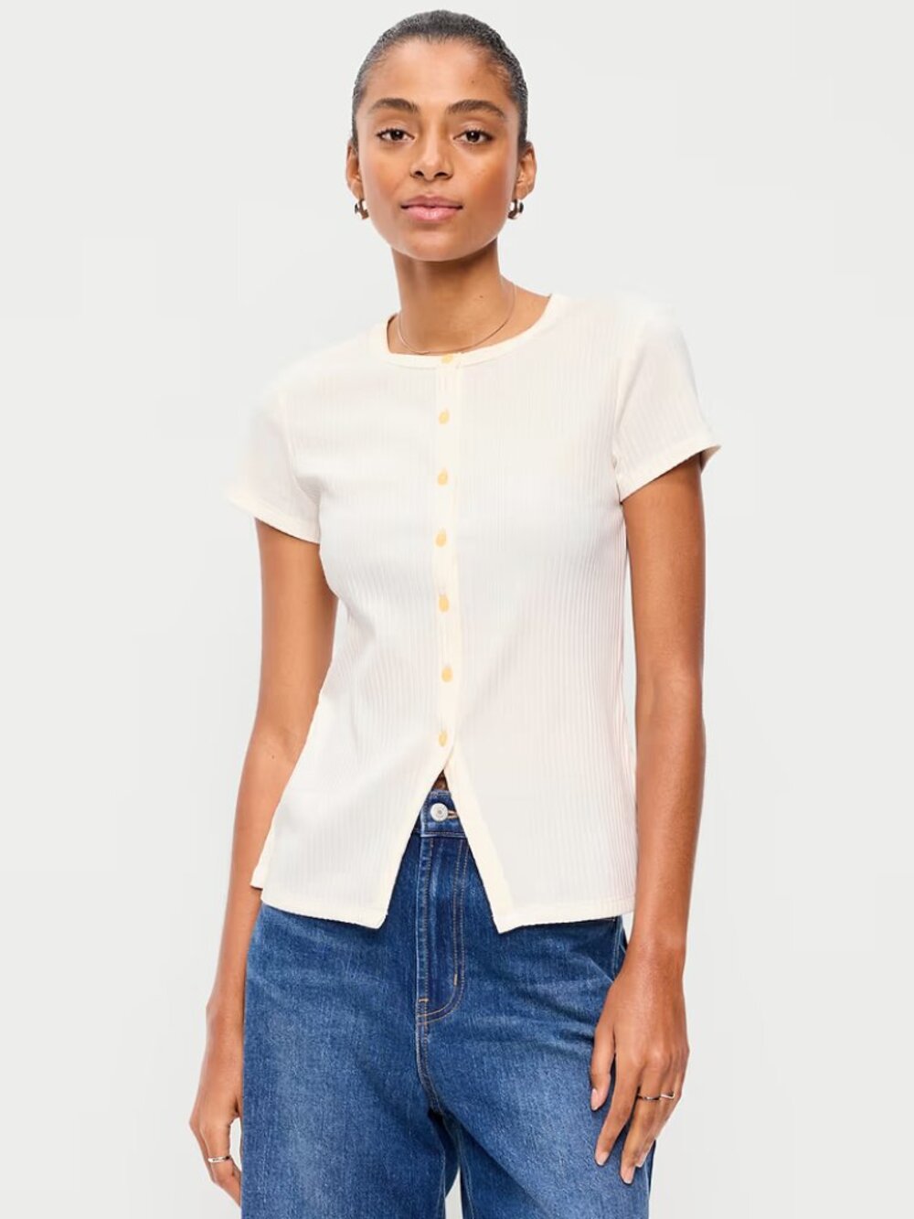 Bundle Old Navy Short Sleeve Ribbed button down tops: Tall X-Large Blue & Creme